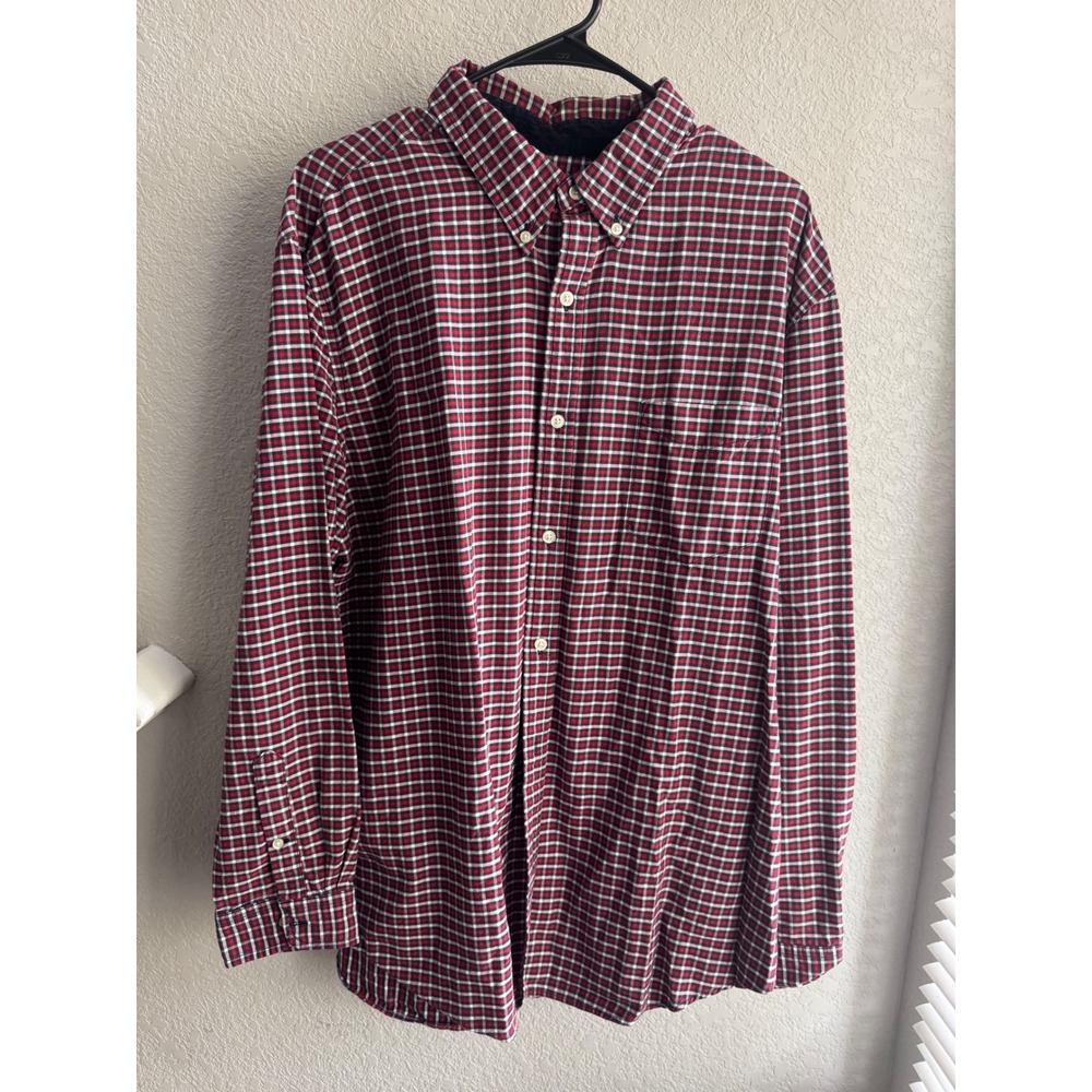 Chaps Mens XL Barn Red Plaid Long Sleeve Button Down Cotton Shirt 750504756001